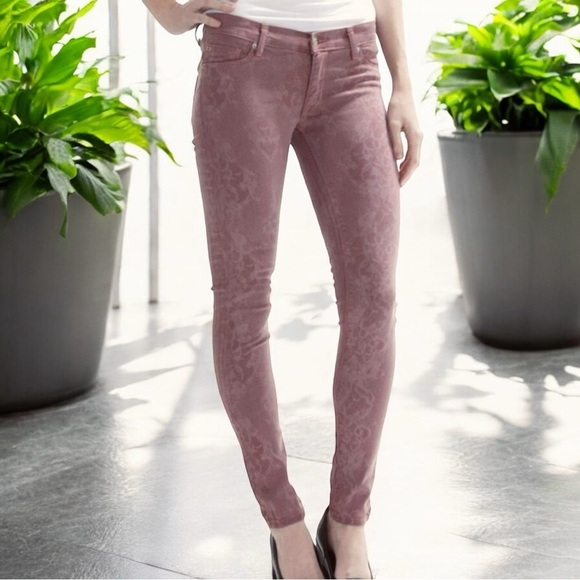 Hudson Jeans ‘Nico’ Super Skinny Mid-Rise Lace Print Dusty Mauve Skinny Jeans 31 - Picture 1 of 13